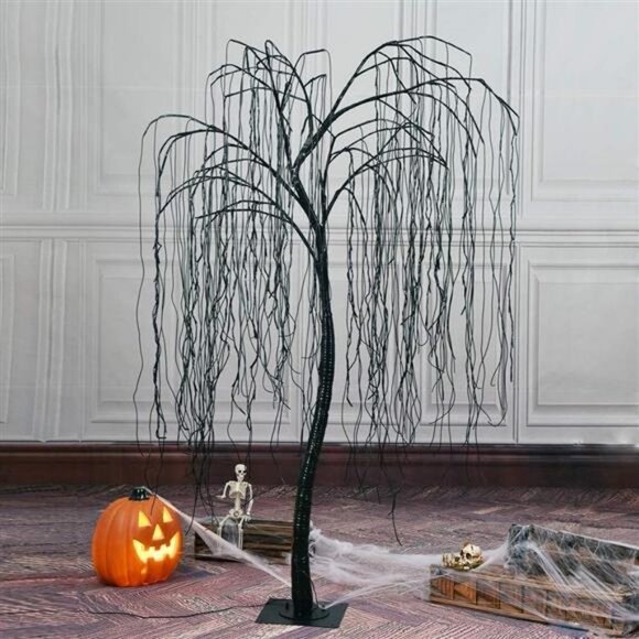 7 Feet Halloween Willow Tree with Spiders, 256 LED Lights for Home, Festival, - Picture 2 of 6